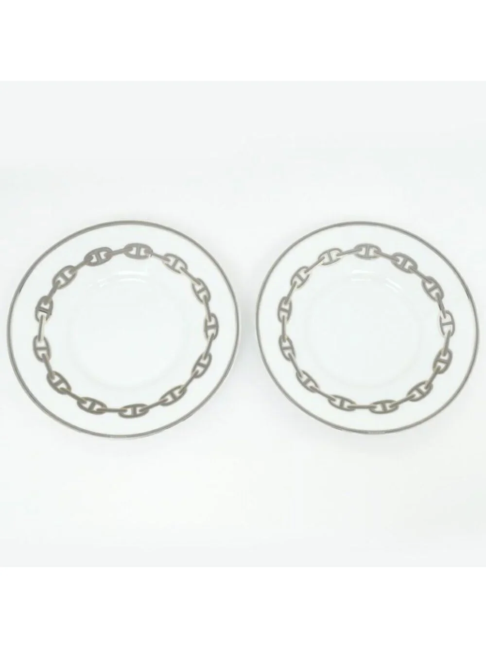 Hermes Tea Cup & Saucer Chaine D'Ancre 2-customer Set White Platinum